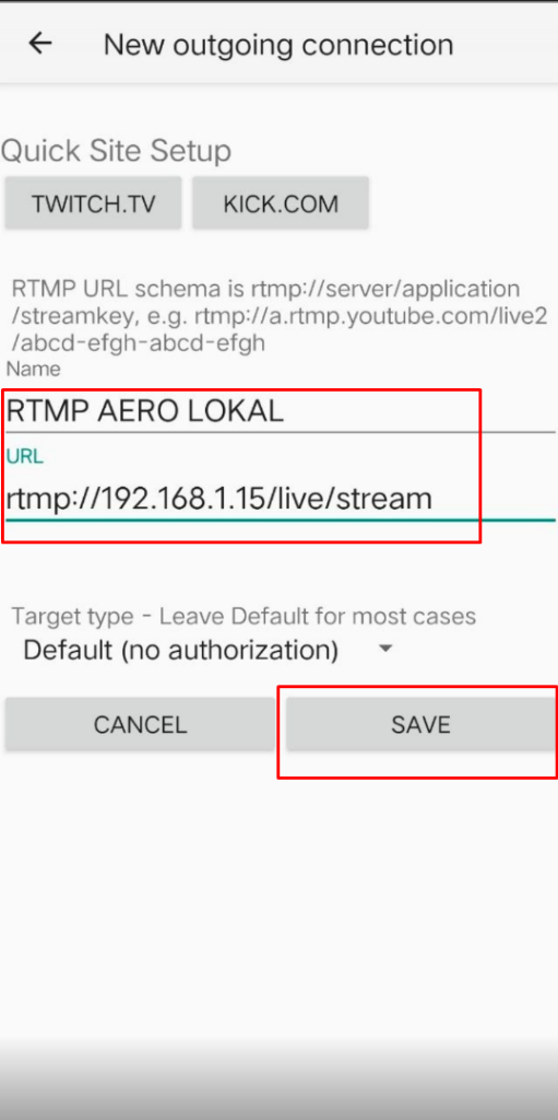 Isi URL RTMP